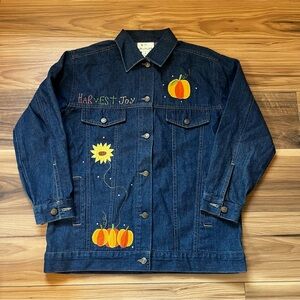 The Quacker Factory Scarecrow Harvest Joy Halloween Denim Jean Jacket Women’s M